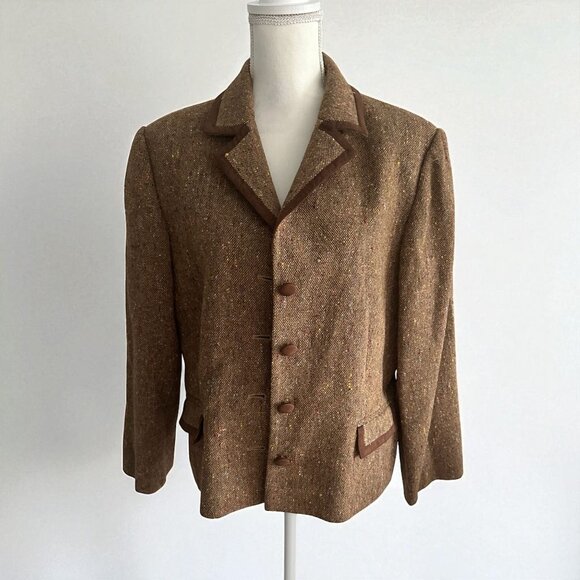 MAGGY LONDON by Nina Leonard Brown Wool Blend Blazer Jacket Size 16 - Picture 1 of 7